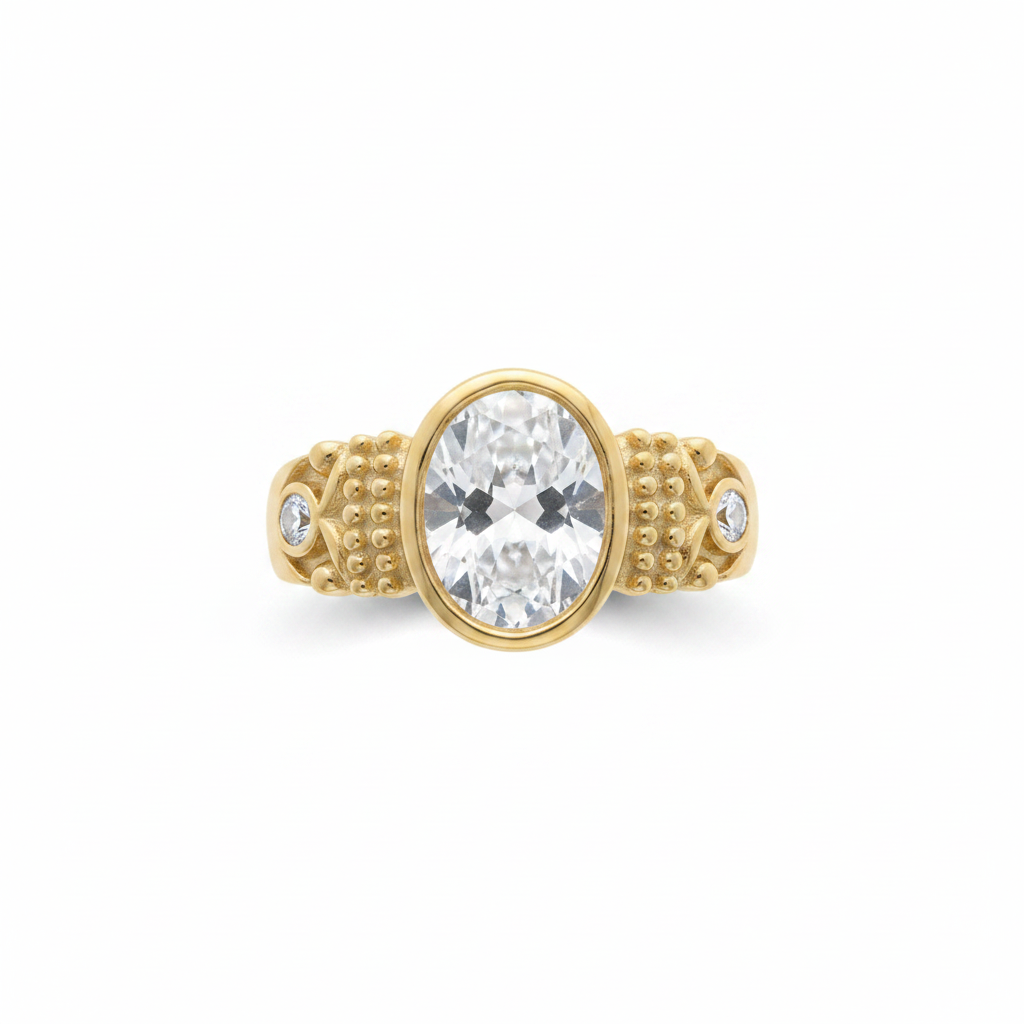 My Jewellery Ring Goldfarben – ovaler heller Stein, Größe 16