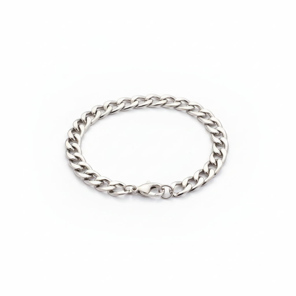 Herren-Panzerarmband Edelstahl – silber, breit