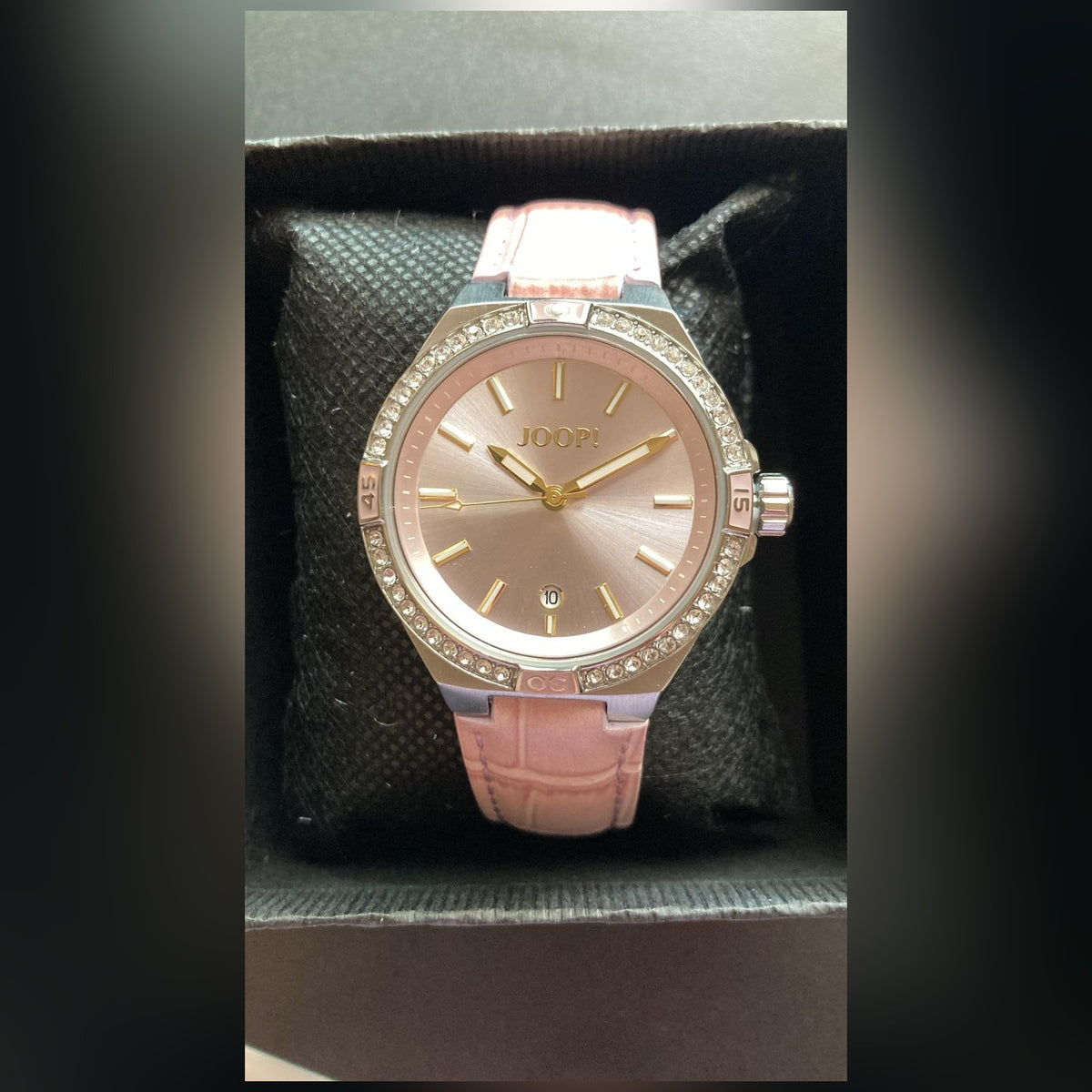 JOOP! Uhr 2100483 mit Kristalllünette und rosé Lederband