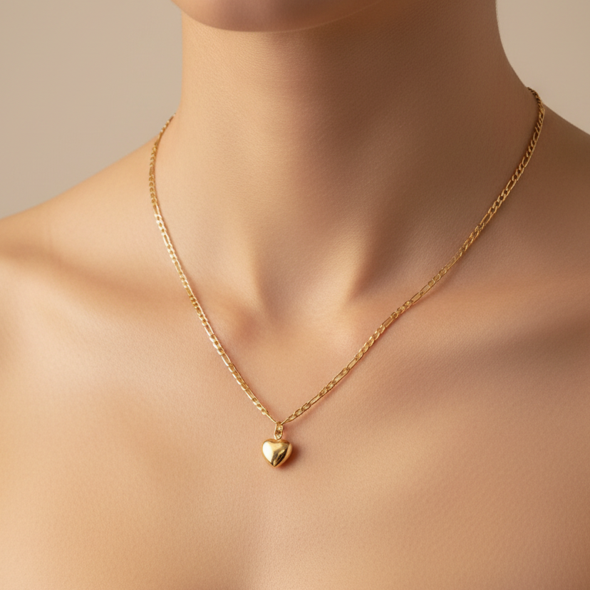 Halskette gold – Figarokette mit Herz-Anhänger