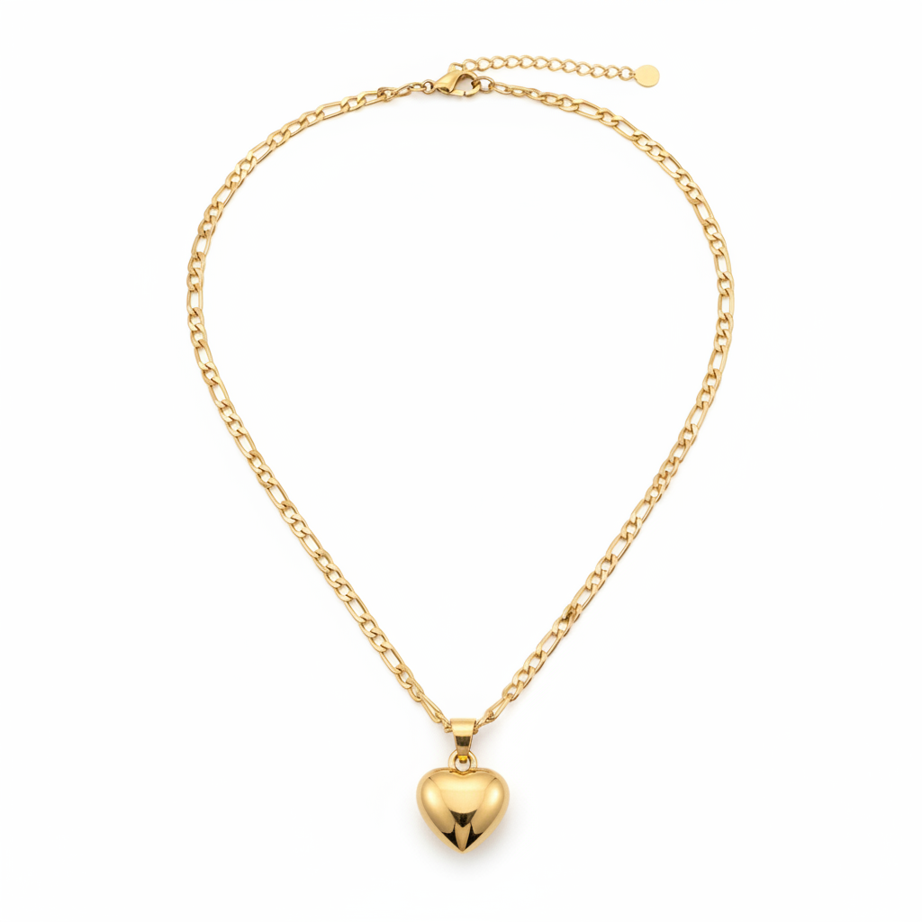 Halskette gold – Figarokette mit Herz-Anhänger