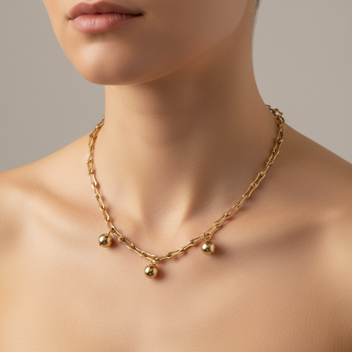 Amor Halskette gold – Ankerkette mit drei Kugelanhängern