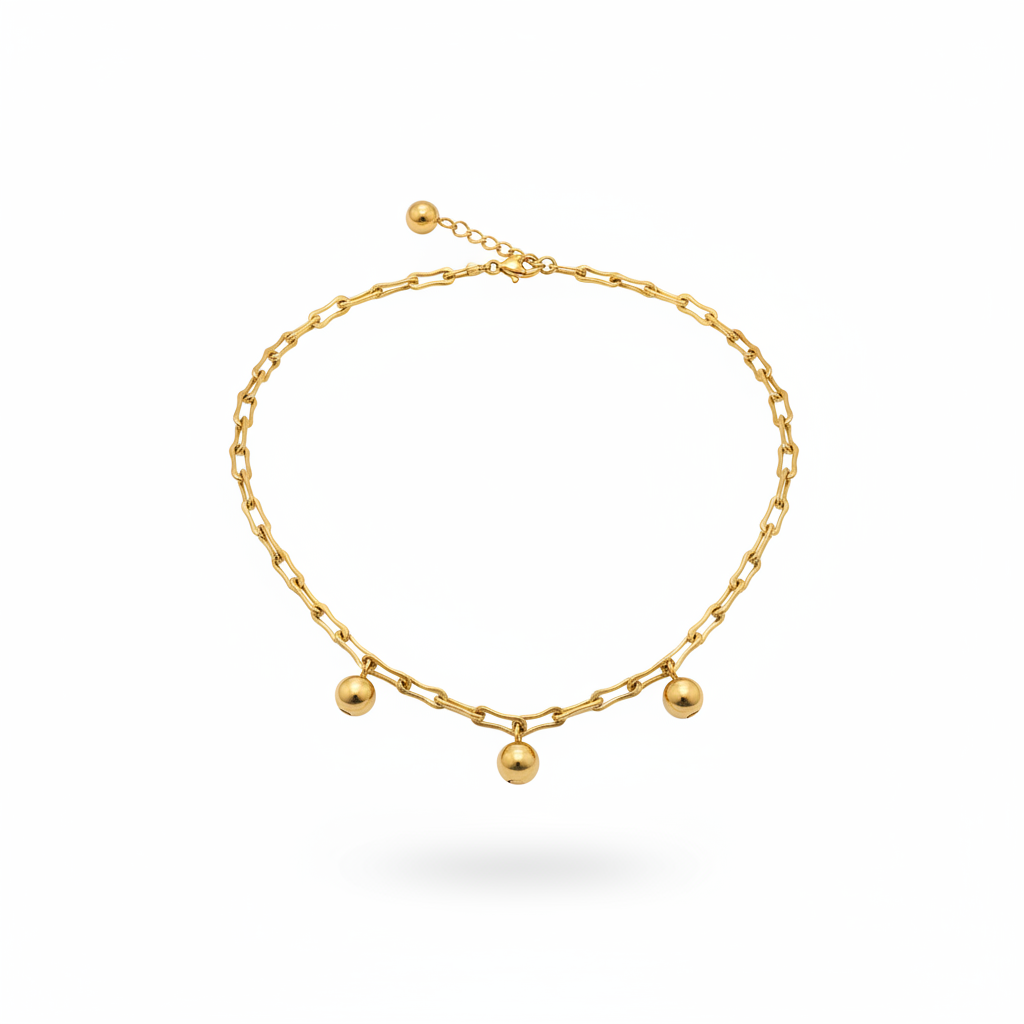 Amor Halskette gold – Ankerkette mit drei Kugelanhängern