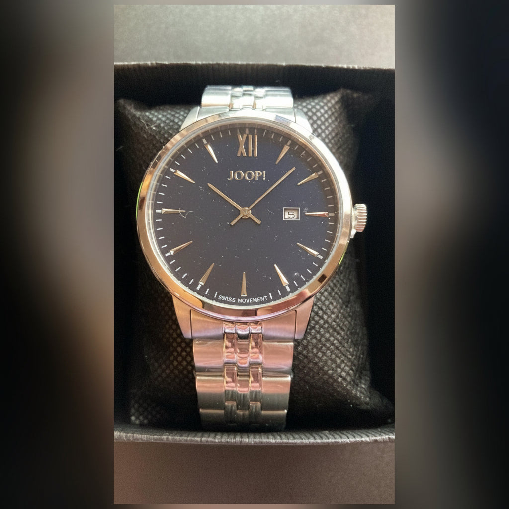 JOOP! Herrenuhr 42 mm rosegold mit blauem Zifferblatt