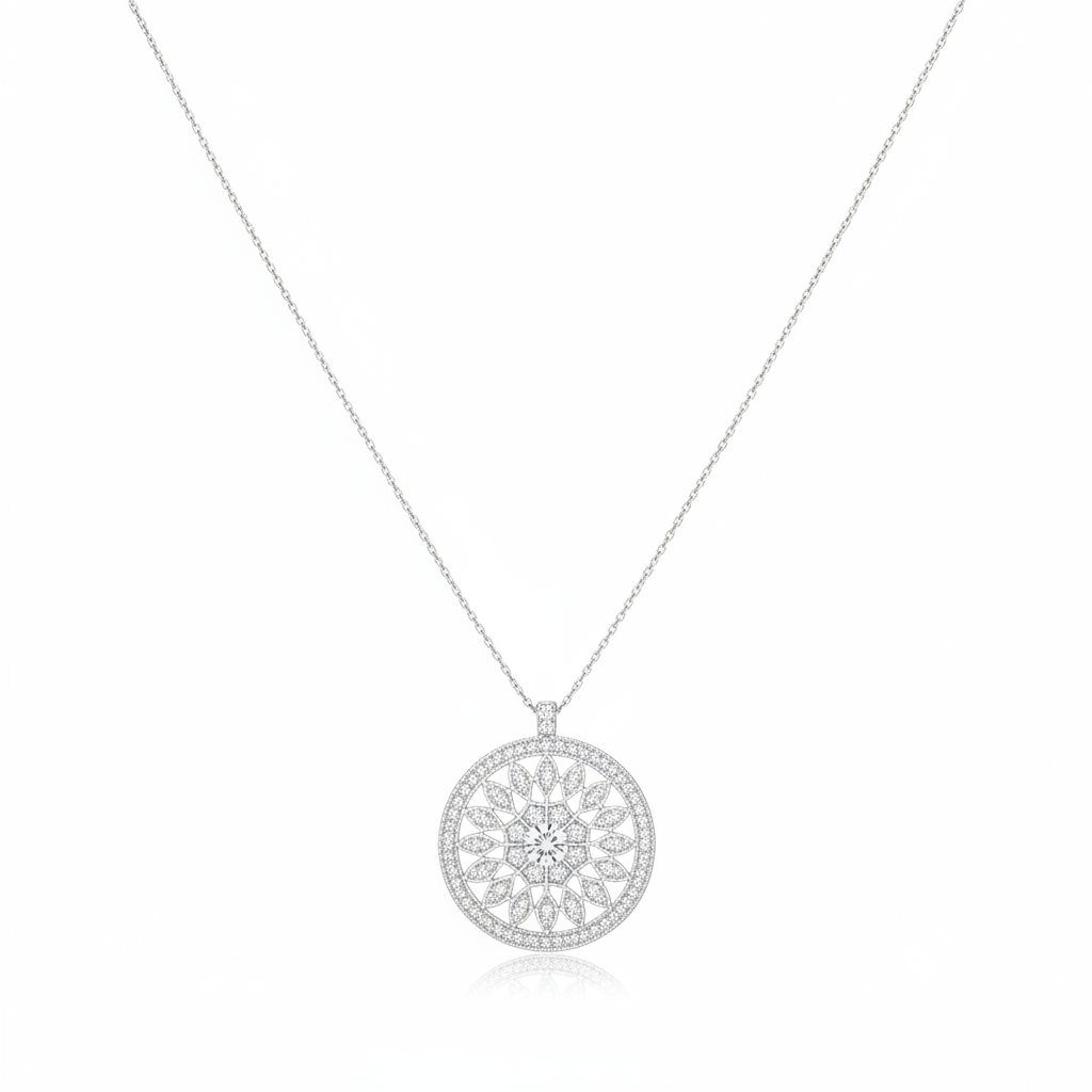 Halskette silber – Blüten-Anhänger mit Kristallen