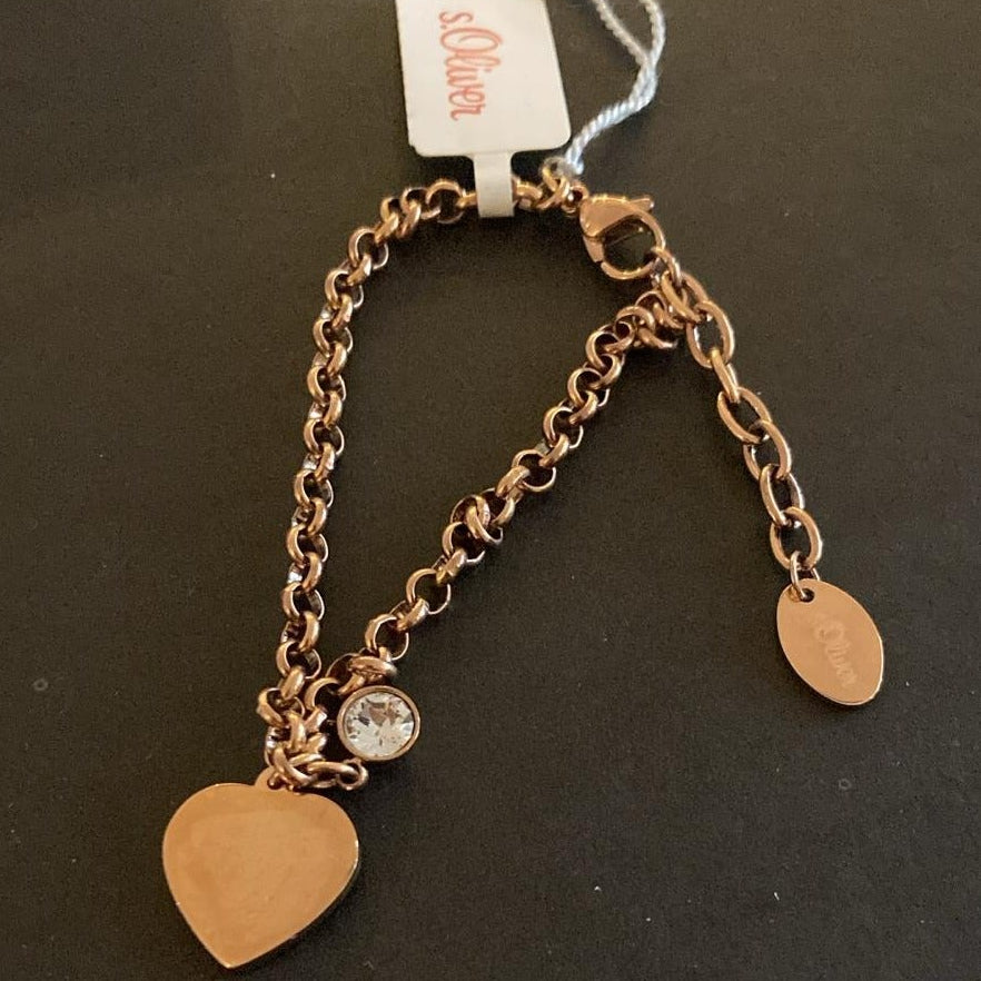 s.Oliver Armband rosegold, Erbskette mit Herz-Anhaenger