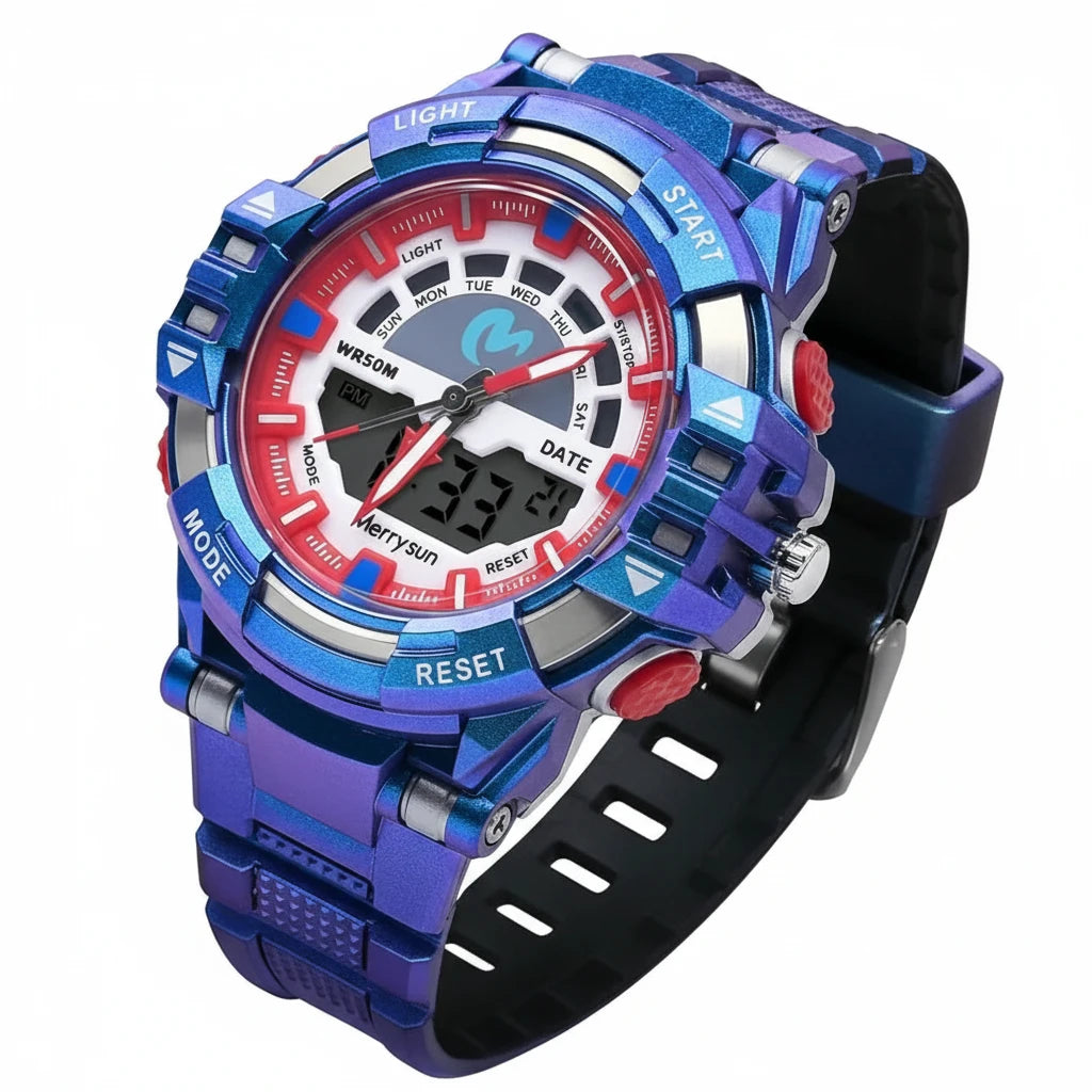 Merrysun Ana-Digi Sportuhr blau/rot – WR 50 M