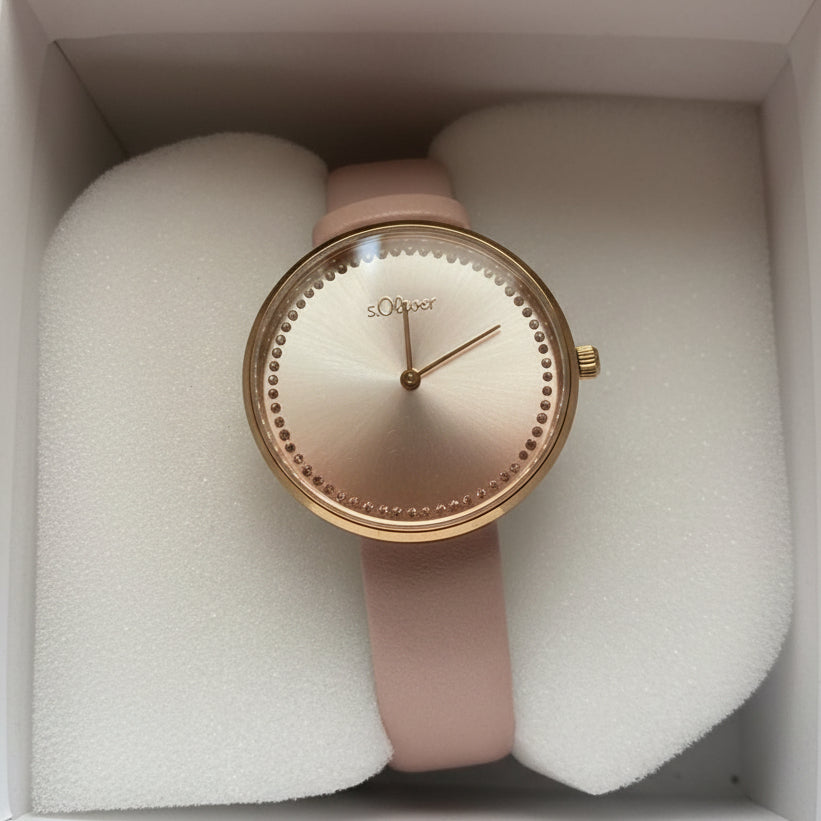 s.Oliver Damenuhr 2039508 – roségold, altrosa Leder
