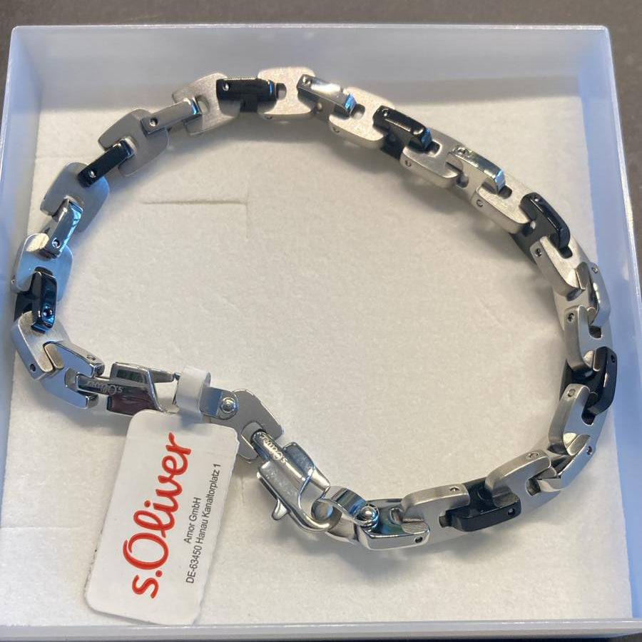 s.Oliver Herrenarmband bicolor – silber/schwarz