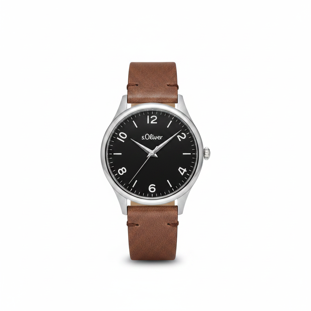 s.Oliver Herrenuhr silber 40 mm – Nubuk-Lederband