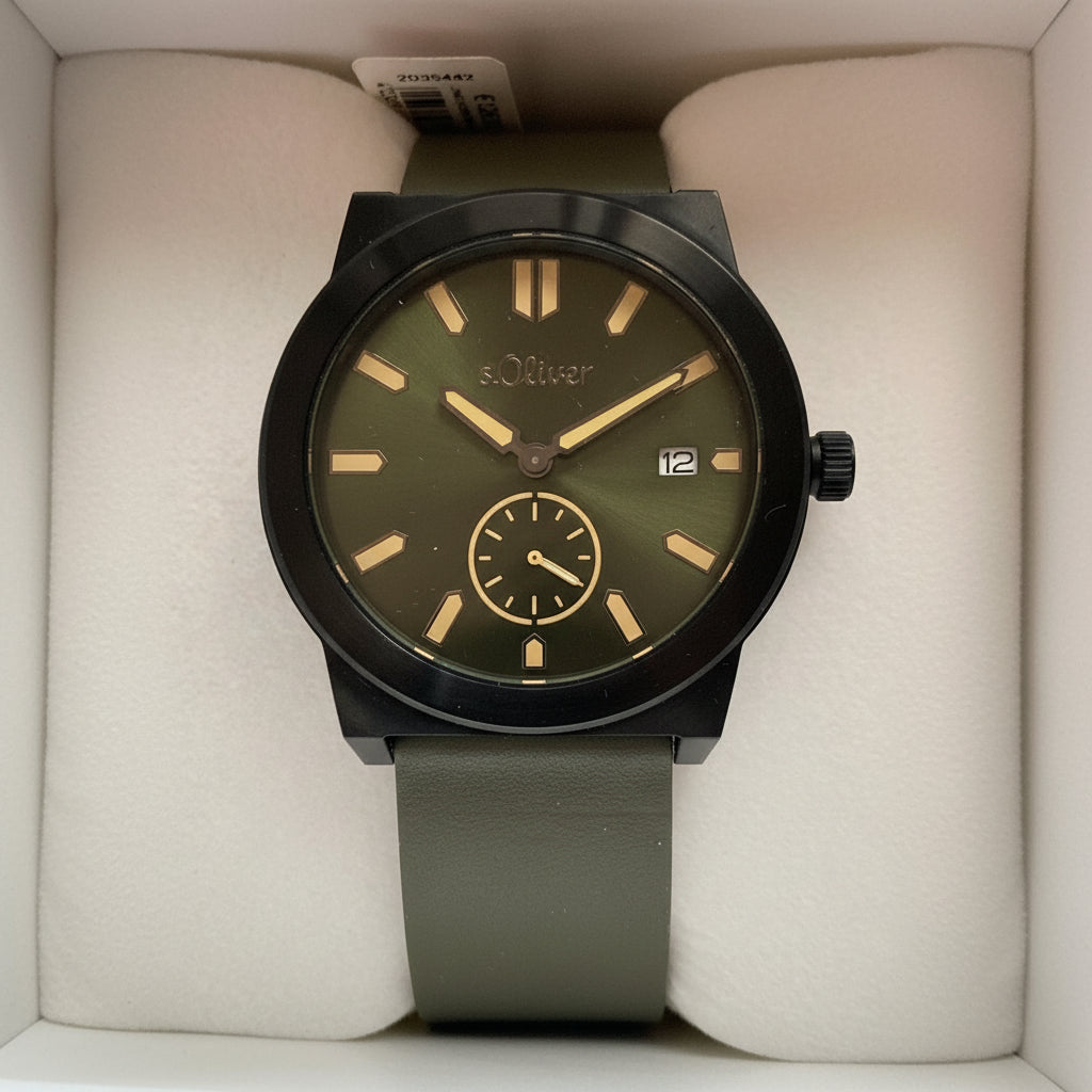 s.Oliver Herrenuhr 2035442 – olivgrünes Ombré-Zifferblatt