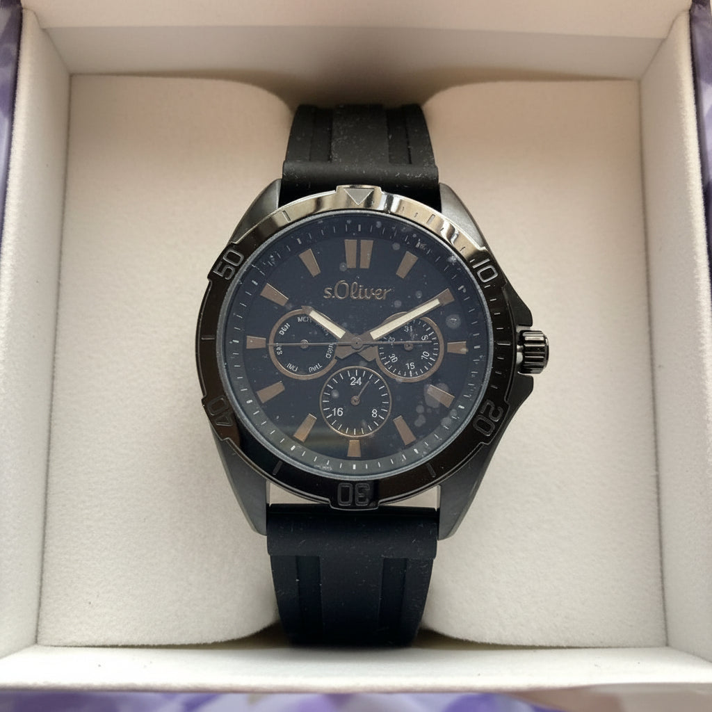 s.Oliver Herrenuhr 2034601 – mattschwarz, Silikonband