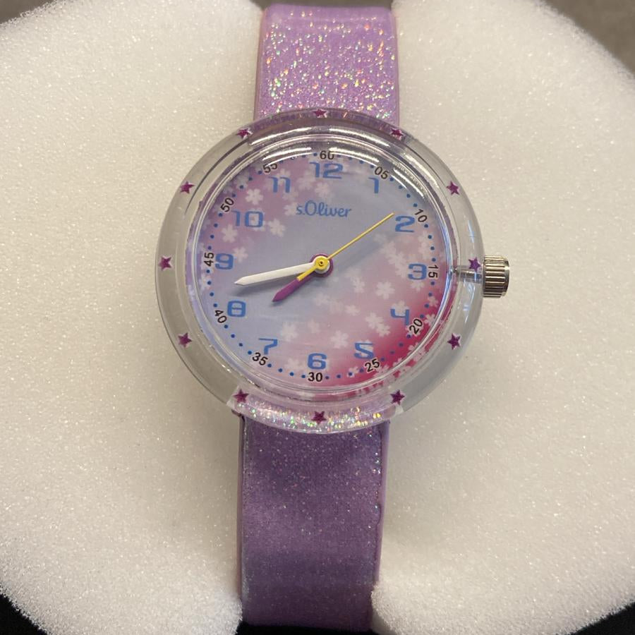s.Oliver Kinderuhr 2037718 – flieder mit Glitzerband