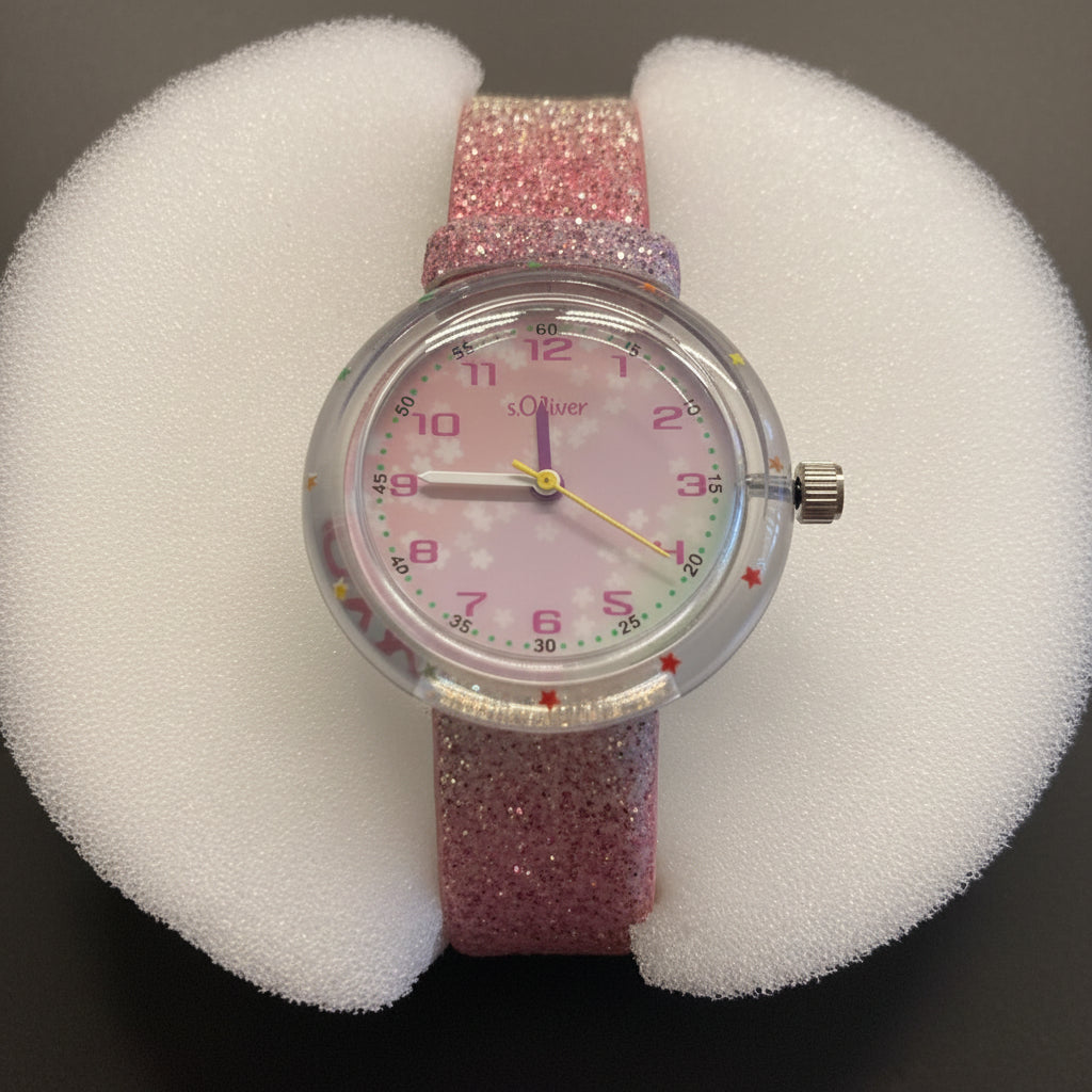 s.Oliver Kinderuhr 2037719 – rosa mit Sternen-Print