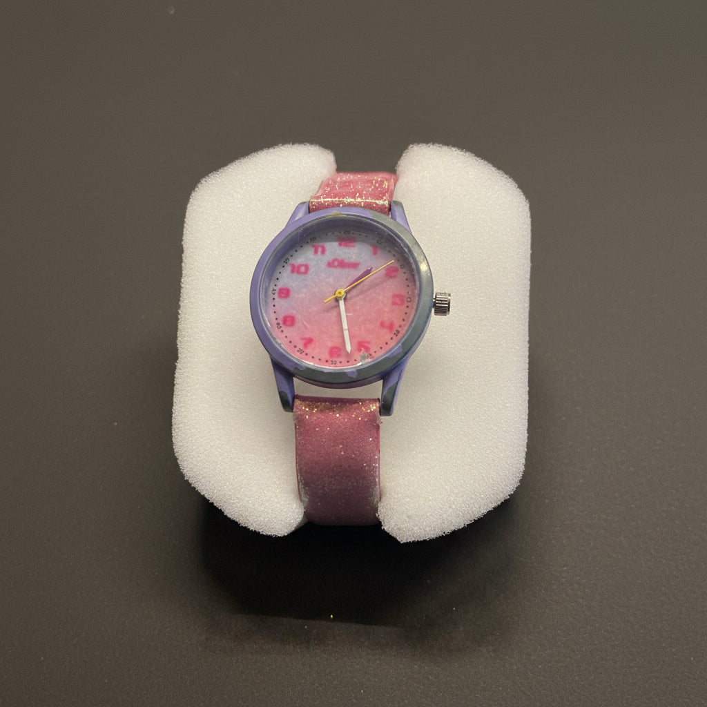 s.Oliver Kinderuhr lila – pinkes Glitzerband