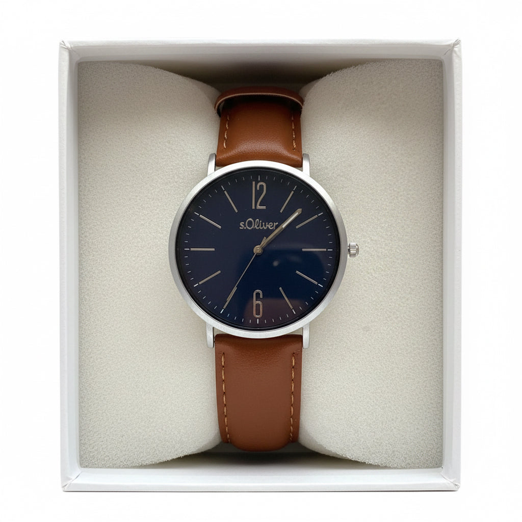 s.Oliver Uhr 2033482 – blaues Zifferblatt, braunes Leder