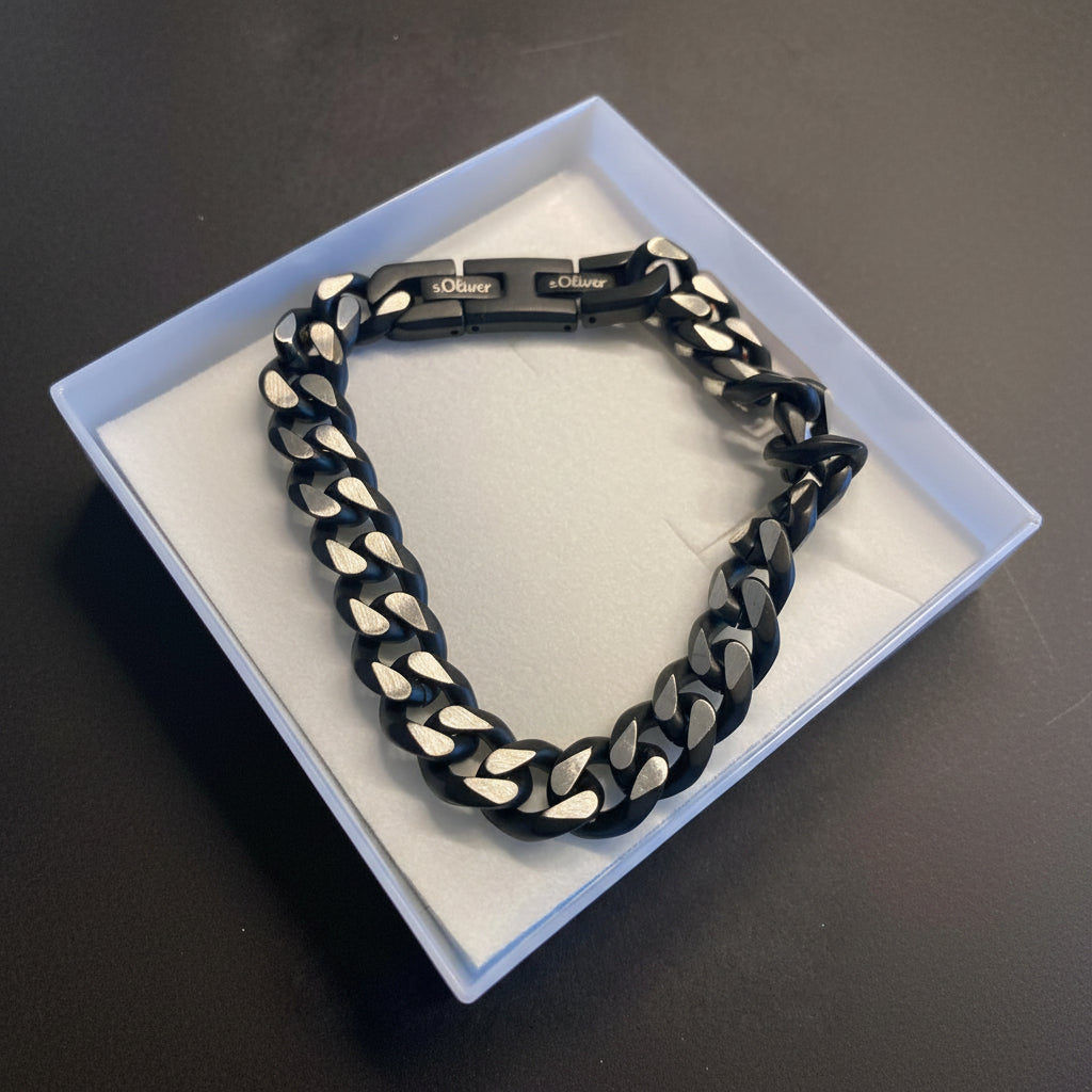 s.Oliver Panzerarmband schwarz/silber – massiv