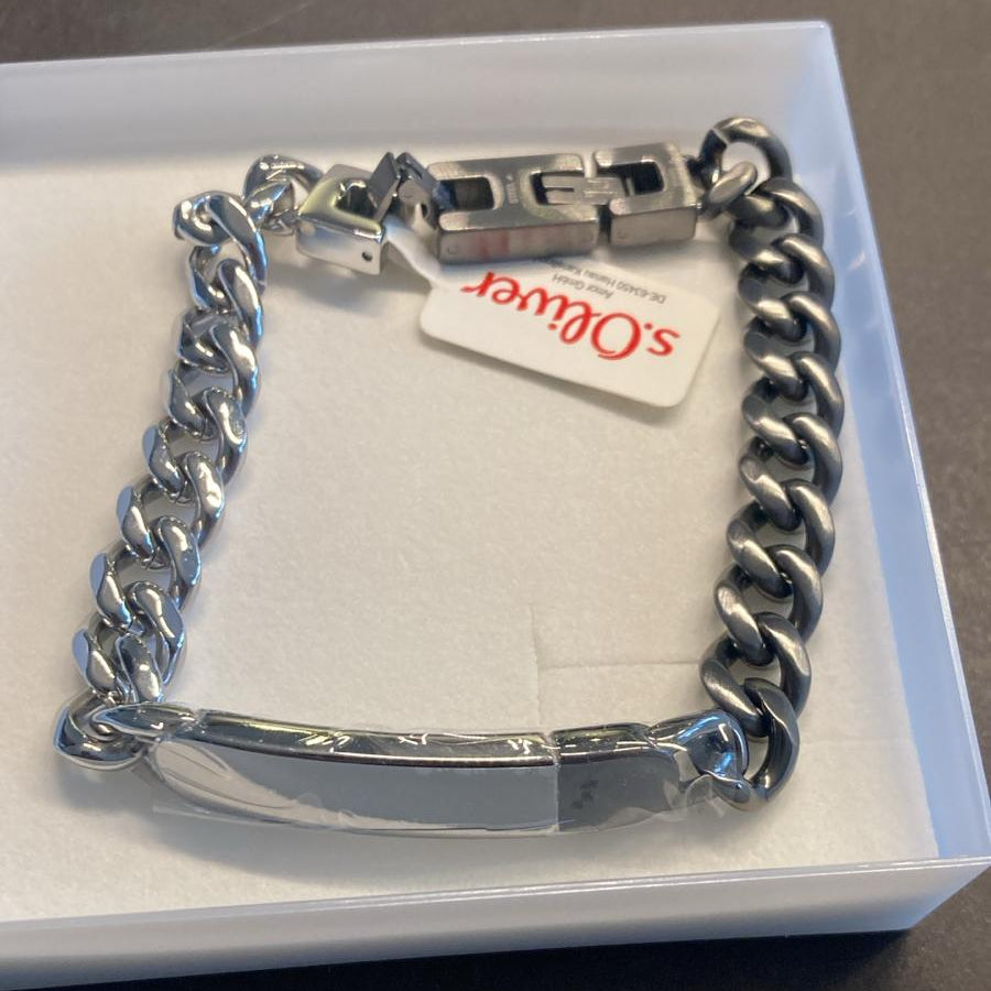 s.Oliver ID-Armband silber – glatte Platte, Panzerkette