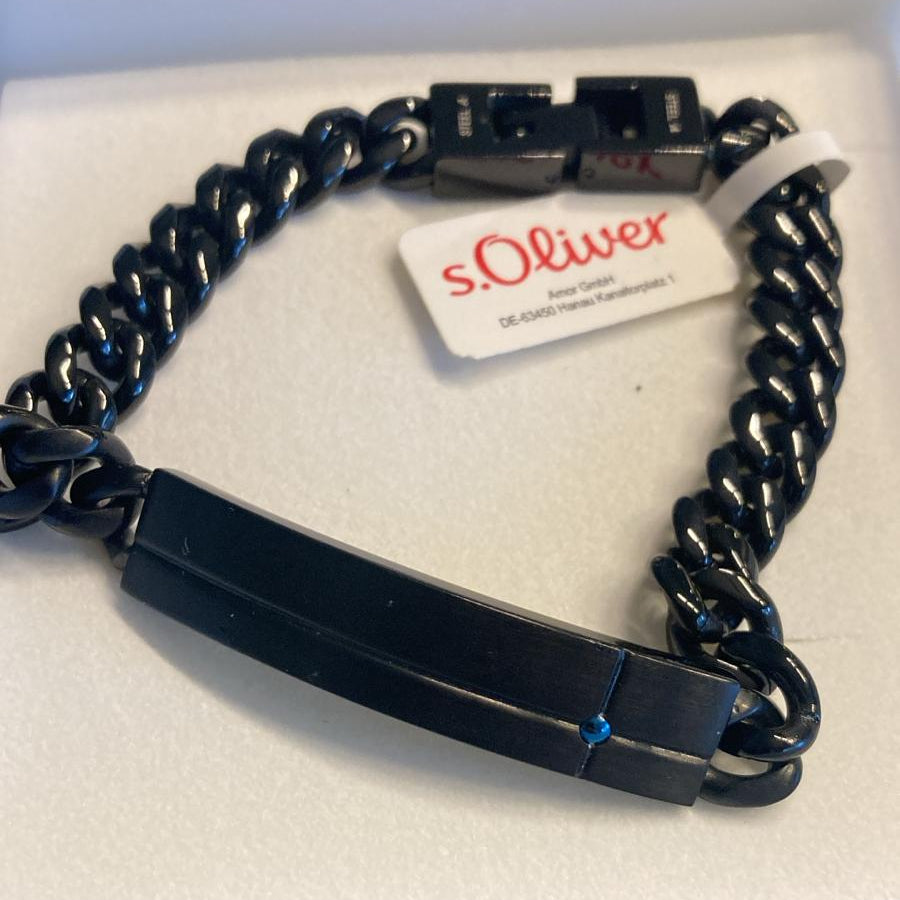 s.Oliver ID-Armband schwarz – mit blauem Zirkonia
