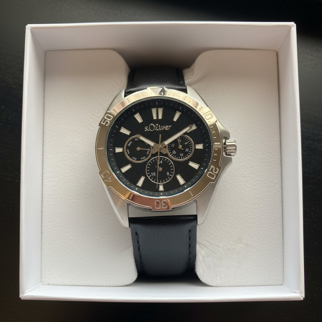 s.Oliver Herrenuhr 2034599 – Multifunktion, schwarz