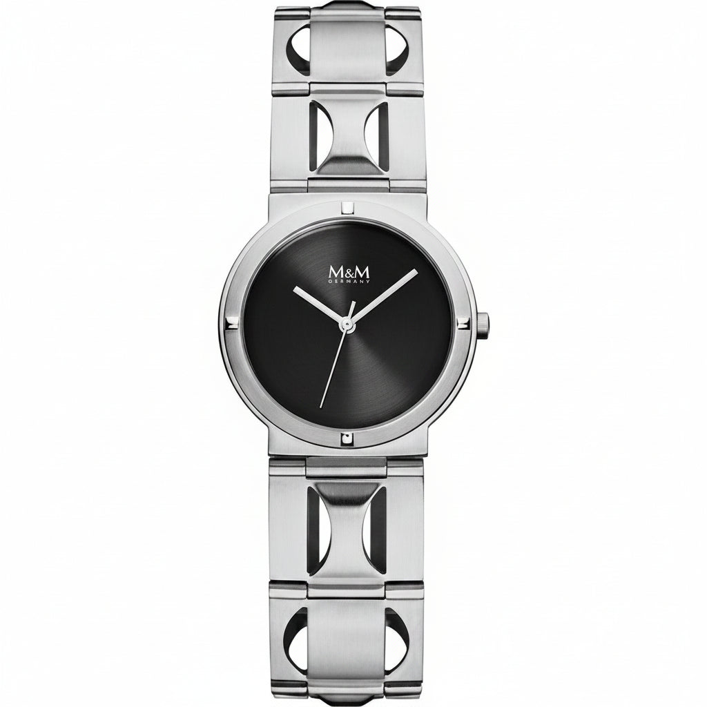 M&M Germany Herrenuhr silber – minimalistisch, schwarzes Blatt